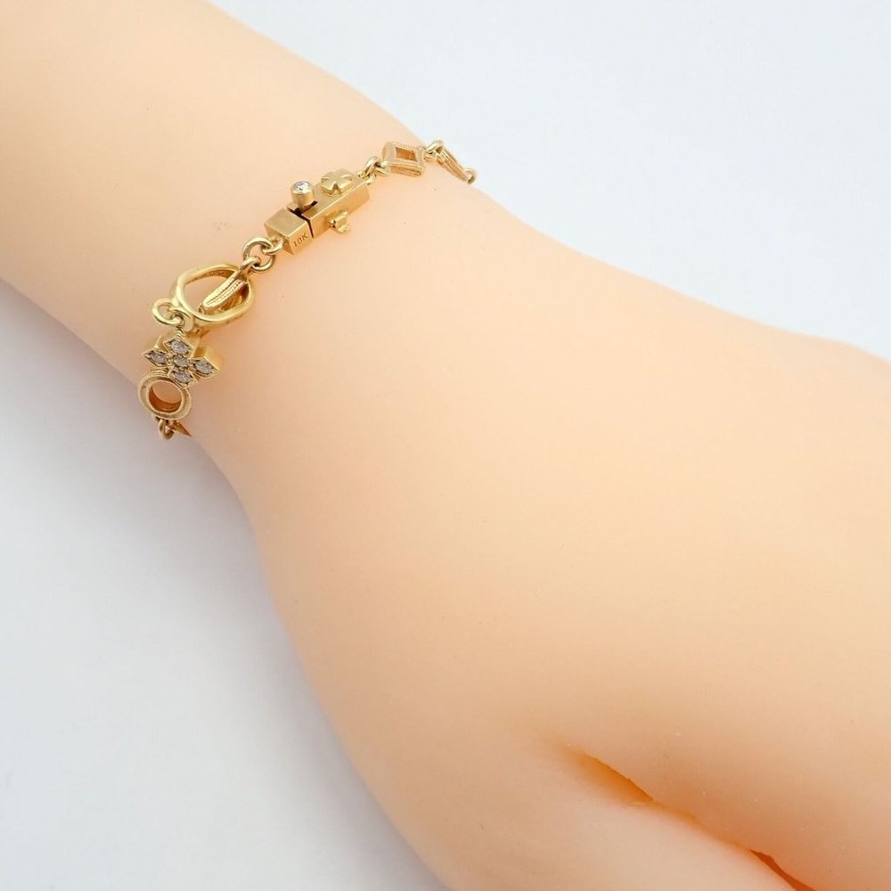 Rare Loree Rodkin 18k Yellow Gold Diamond Cross Bracelet - Picture 9 of 11